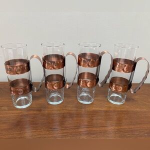 Set of Four Vintage “Fantasy Copperware” Glass & Holders.